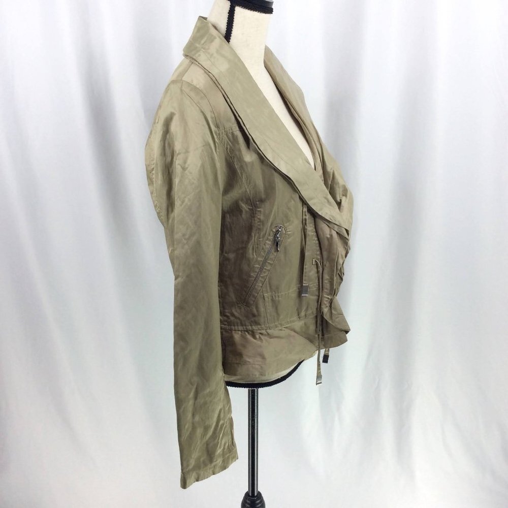 Greenstone Jacket Womens Size 40 UK 6/8 US Gold Beige Ruffle V-Neck DAMAGED - Picture 2 of 13